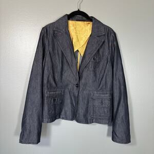 Apostrophe Women's Dark Wash Denim Blazer - Size 12 Petite - Utility Artsy Coat